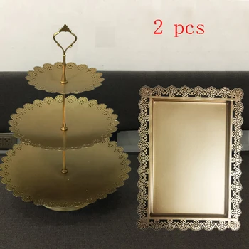 

wedding decoration Gold Wedding Dessert Tray Cake Stand Cupcake Pan Party Supply 2PCS / Set ,The cake table free shipping