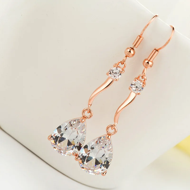 Женские серьги подвески SLBRIDAL из розового золота с искусственным жемчугом и