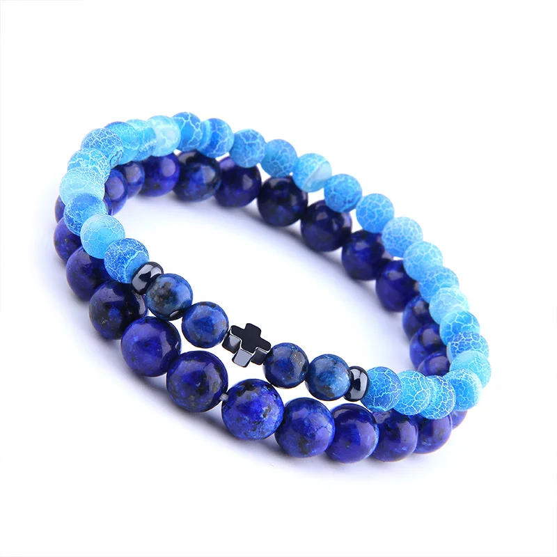2 шт. Комплект браслетов для пар для женщин и мужчин, натуральный синий Агаты Лазурит, очаровательные каменные бусины, браслет, персонализированный любовь