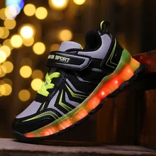Весенние Дети Shoes Pu Leather With Light Up Кроссовки Для большие Дети Кроссовки Девушки Парни Usb Зарядки Световой Индикатор Shoes