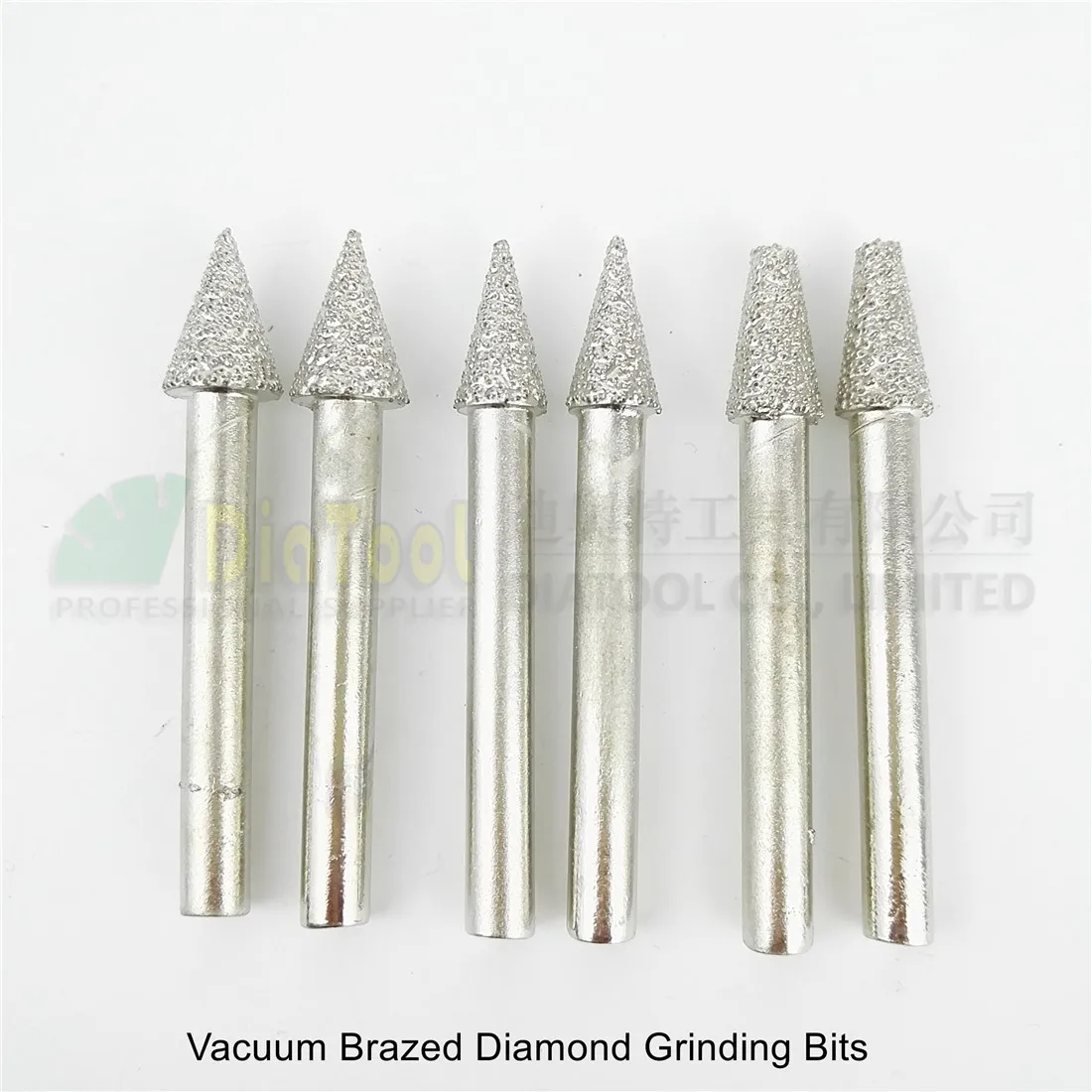 DIATOOL 6pcs Vacuum Brazed Diamond Grinding Bits Mounted Points Shank 6mm Carving Grinder Cone Type Grinding Head #18/19/20