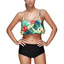 Женский купальник из двух частей с цветочным принтом с высокой талией с принтом бикини купальник пляжная одежда женский купальный костюм s M L XL XXL XXXL