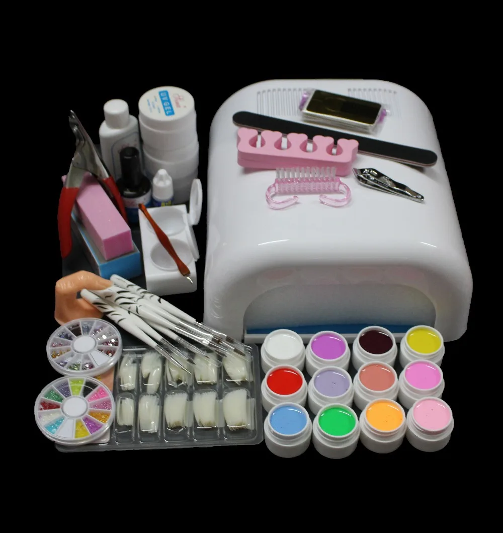 Новые Pro Полный 36 Вт Белый Отверждения Сушилка Лампы и 12 Цвет УФ Гель Nail Art Наборы Инструментов Наборы BTT-90 искусство