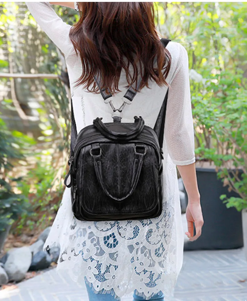 Brand Women Leather Backpack Famous Designer Multifunction Backpacks Girls Shoulder Bag For Female Rucksack mochila mujer XA478H