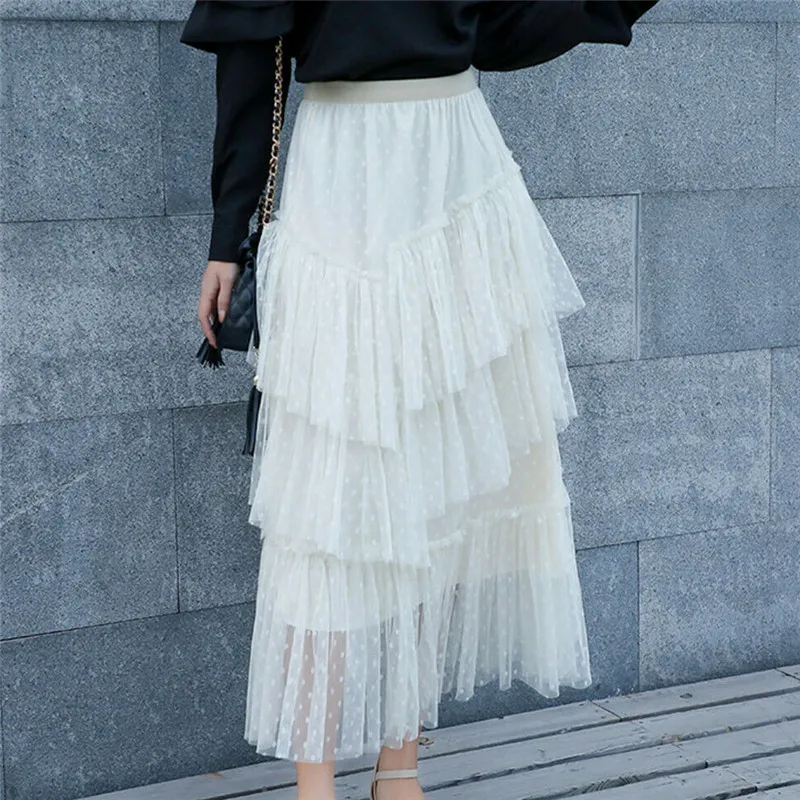 Леопардовые пятна печати принцесса Девушки Лето силиконовые формы для выпечки Многослойные Длинные сетчатые юбки для женщин Высокая талия Винтаж оборки Тюль плиссированная юбка