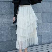 Леопардовые пятна печати принцесса Девушки Лето силиконовые формы для выпечки Многослойные Длинные сетчатые юбки для женщин Высокая талия Винтаж оборки Тюль плиссированная юбка