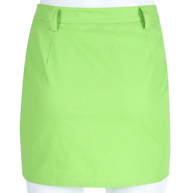 Kopen Sweetown Fluorescerend Groen Koreaanse Rok Streetwear Mock Rits Ontwerp Chic Steampunk Rokken Womens Zomer 2019 Mini Rok Katoen