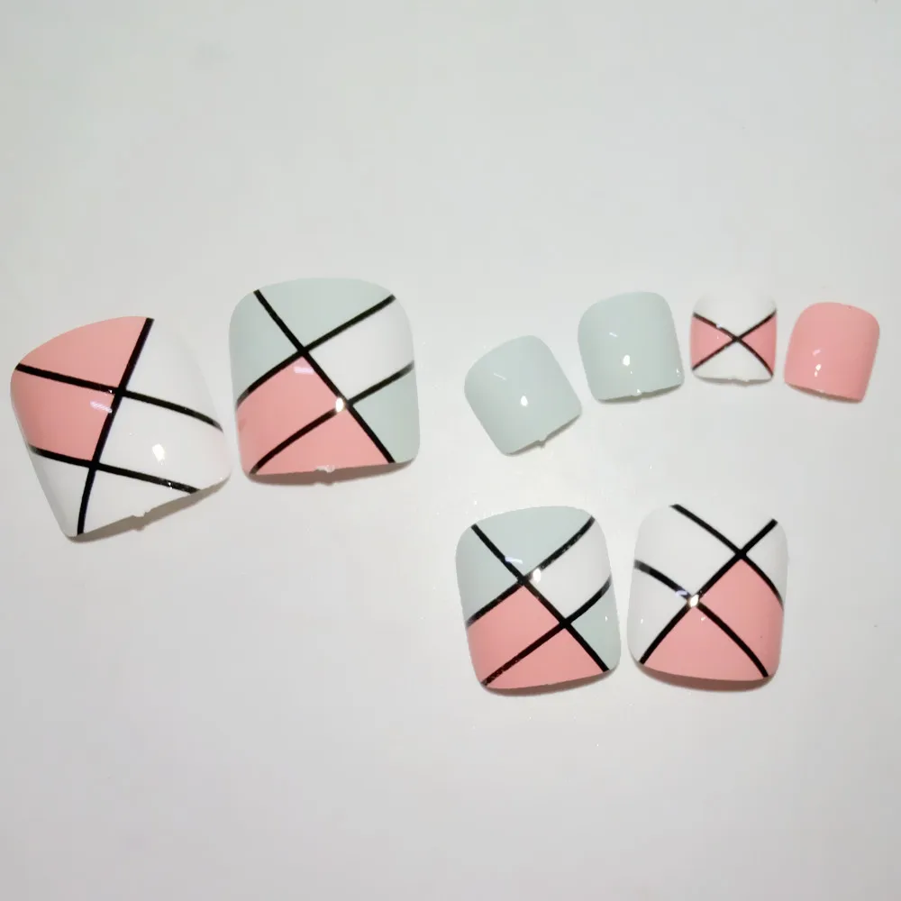 

Mixed Colors Fake Toe Nails Pink Grey Artificial False Toenail Fashion Lady Short Nail For Foot Nail Art Manicure Tool T042