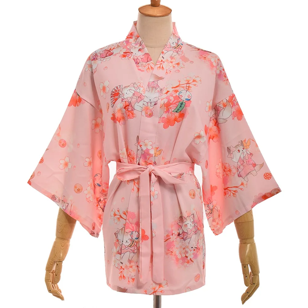 En Ligne Onegai Neko Japonais Lolita kimono Yukata Femmes Chemise Mignon Prier Chat Fleur Lapin Haori En Mousseline De Soie Tops Outwear