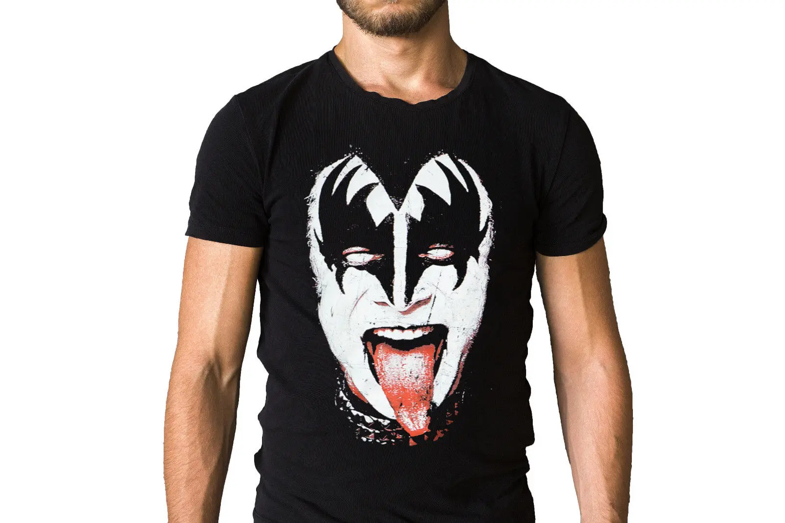 Поцелуй Gene Simmons язык футболка брендовая хлопковая Для мужчин Костюмы мужской Slim