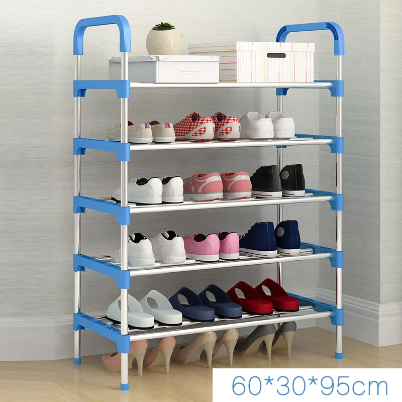 Многослойная сборная стойка для хранения, стойка для шкафа с поручнем для дома, гостиной, должна иметь обувь, компактный органайзер JC005 - Цвет: Blue 5 layers