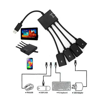 

4 Port USB Hub Micro Charging OTG Cable Splitter Connector for Smartphone Tablet PC EM88