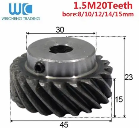 Винтовое зубчатое колесо 1,5 мод 50 зубьев внутреннее отверстие 15 мм шпоры и спиральные зубья маленькие 45# стальные зубчатые колеса