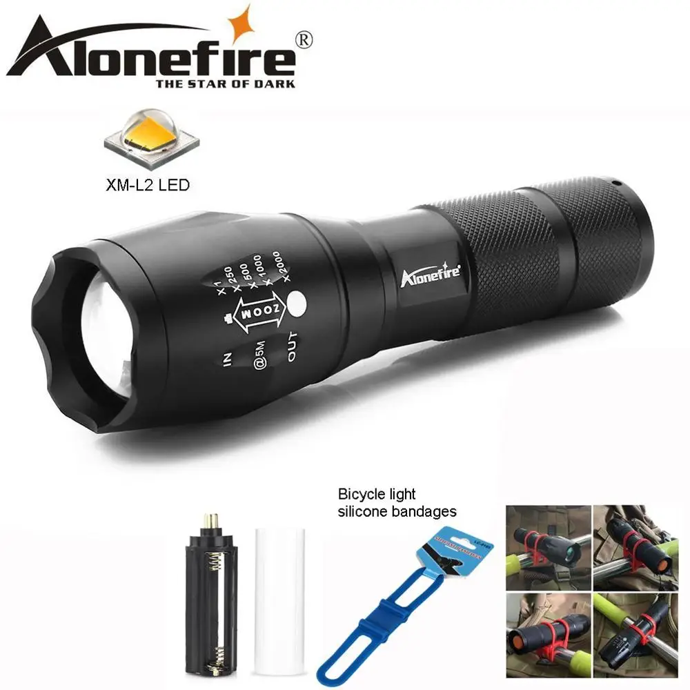 

AloneFire E17 CREE T6 XML-L2 8000LM Waterproof Zoomable 5 modes LED Flashlight Torch light for 18650 Rechargeable Battery or AAA