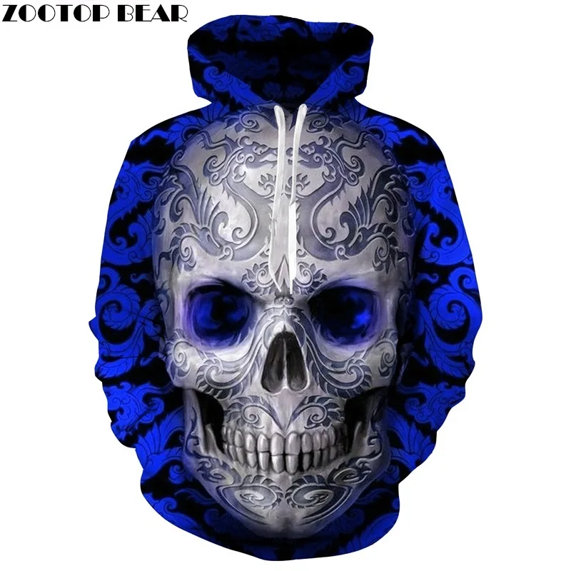 Горячие Koop Blauw Schedel 3D Толстовка режим Mannen Vrouwen капюшоном падения Schip Trainingspak Мерк