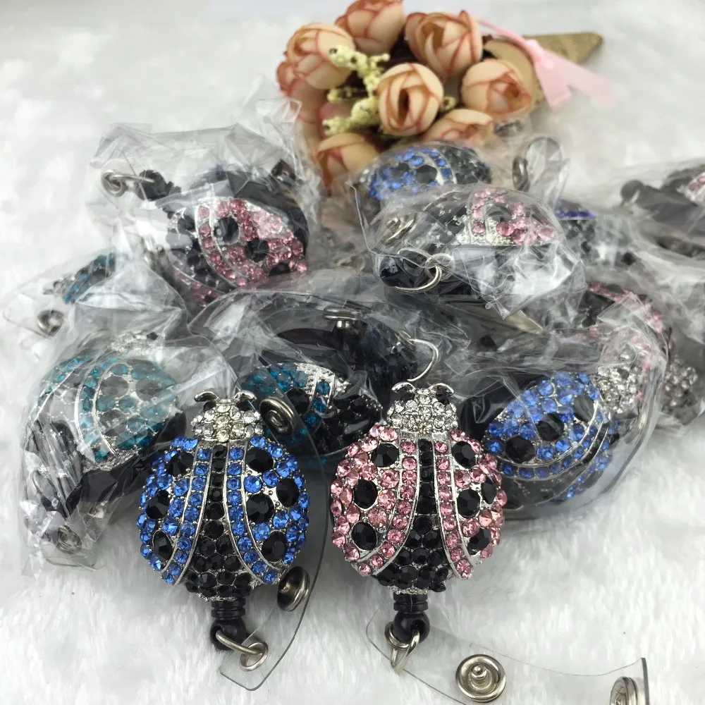 

ladybug Rhinestone retractable ID badge holder reel