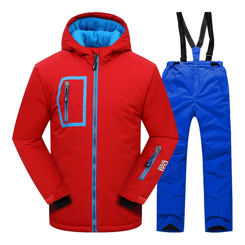 Зимняя куртка и штаны с детектором; лыжный костюм для сноуборда; утепленная одежда для мальчиков; комплект верхней одежды; зимний костюм-двойка; подходит для температуры-20-30 градусов - Цвет: PH82016K5211