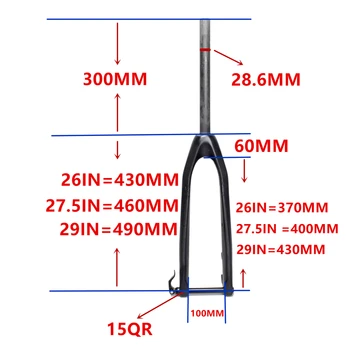 

OEM Full Carbon Fiber T800 Rigid Disc Brake Fork 3K Gloss or Matte 26/27.5(650b)/29ER 28.6mm Tape Cycling Fork 100x15mm BOOST