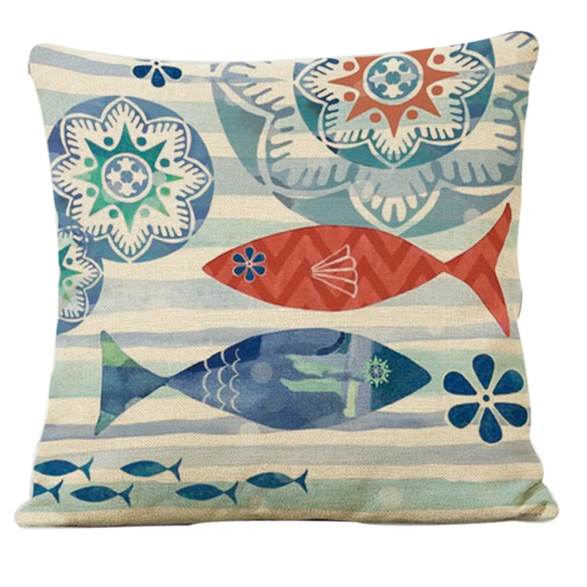Ouneed Gifts Sea Fish 45 x 45cm Marine Style Cotton Linen Cushion Cover