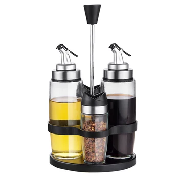 

Houmaid Glass oil/sauce/vinegar storage bottles set with holder/rack salt/spice/sugar/pepper jars set kitchen accessories