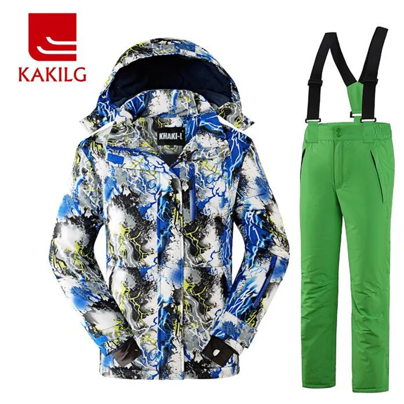 Child Skiing Suit Jacket + Pants Free Shipping KAKILG Khaki Genuine Boy
