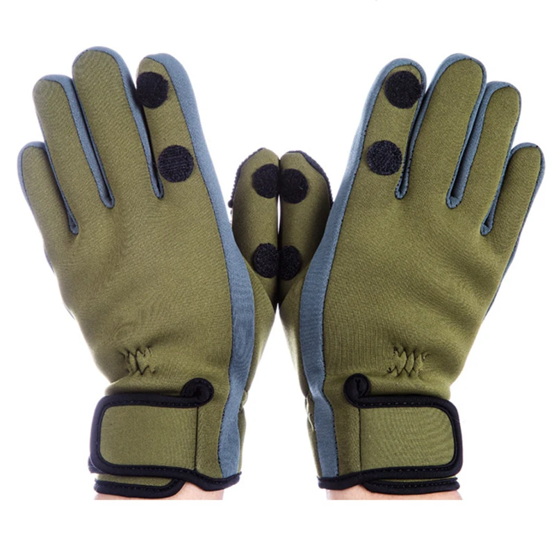 Теплые рыболовные перчатки с тремя пальцами, дышащие противоскользящие перчатки из неопрена, оборудование для рыбалки - Цвет: Зеленый