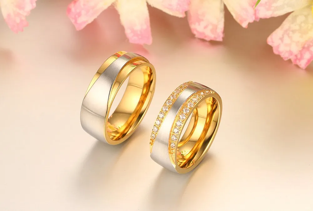 Vnox Обручальные кольца Кольца For Love Роскошные CZ циркония золото-цвет Обручение кольцо США Размеры