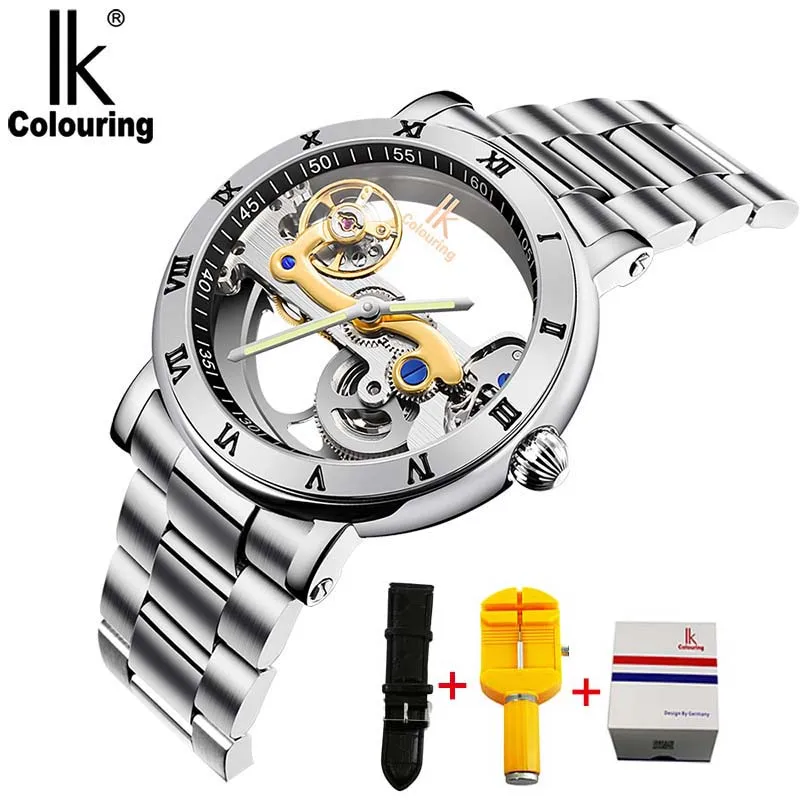 IK Мужские автоматические механические часы от ведущего бренда, роскошные часы из нержавеющей стали со скелетом, прозрачные Спортивные мужские наручные часы - Цвет: 1