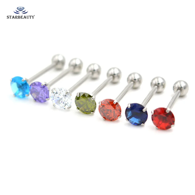 Piercing Jewelry Body Piercing Jewelry Body Jewelry 1Pc 1.6x16mm Barbell 7mm Top Round Gem Tongue Piercing Langue Zircon Inlaid Stainless Steel Tongue Rings Body Jewelry