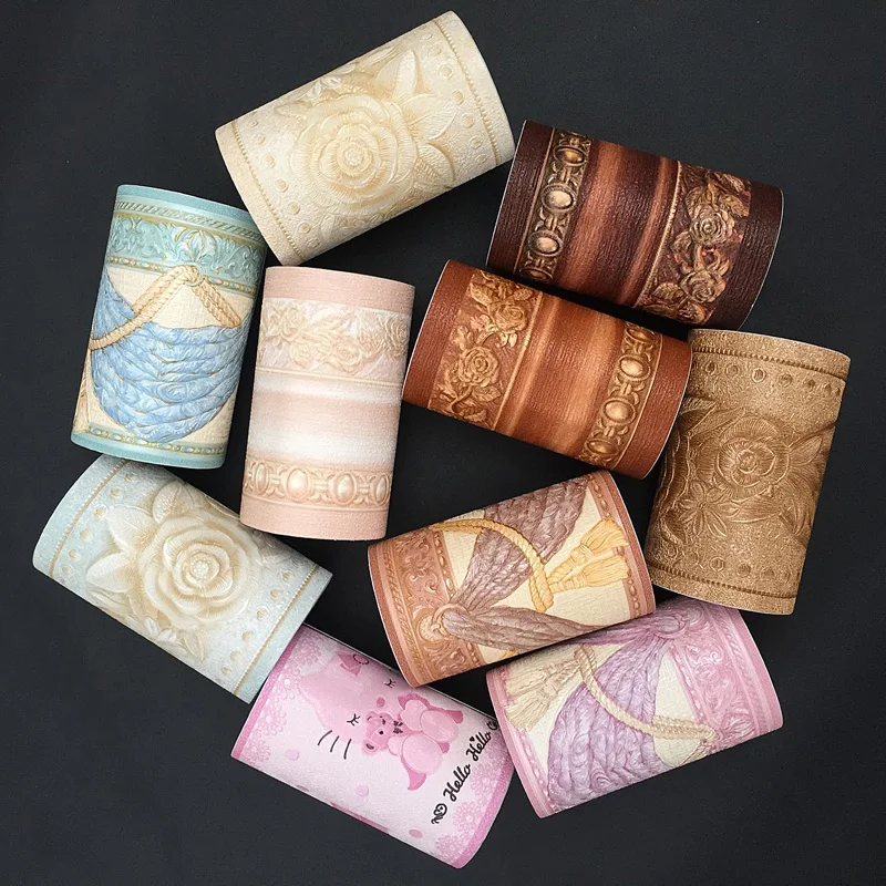 

5M Waist Line Wallpapers Sticker Kitchen Waist Line Adhesive Bathroom Toilet Waterproof Wall paper 3D stereo Embossed Home Decor