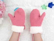 GLV901 6 10YEARS children winter warm knitting cartoon font b gloves b font pearl butterfly decorated