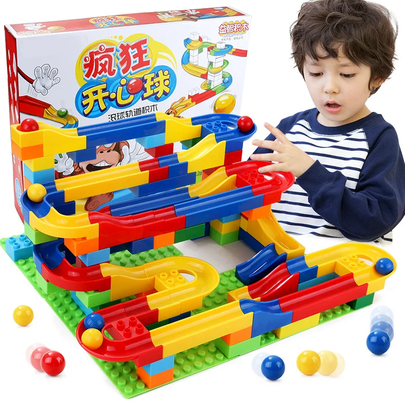 

Funny DIY Building Blocks Marble Race Run Maze Track Balls Construction Blocks Tunnel IQ Game Education Toy For Children