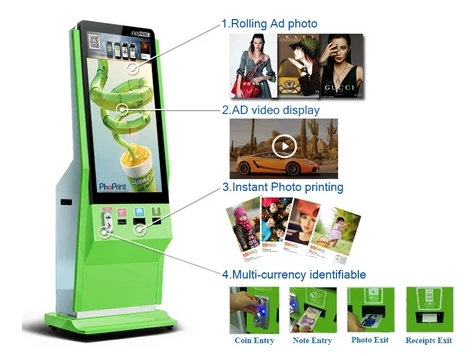 

webchat or instogram photo All in one printer with Portrait lcd digital signage player/free standing video digital display