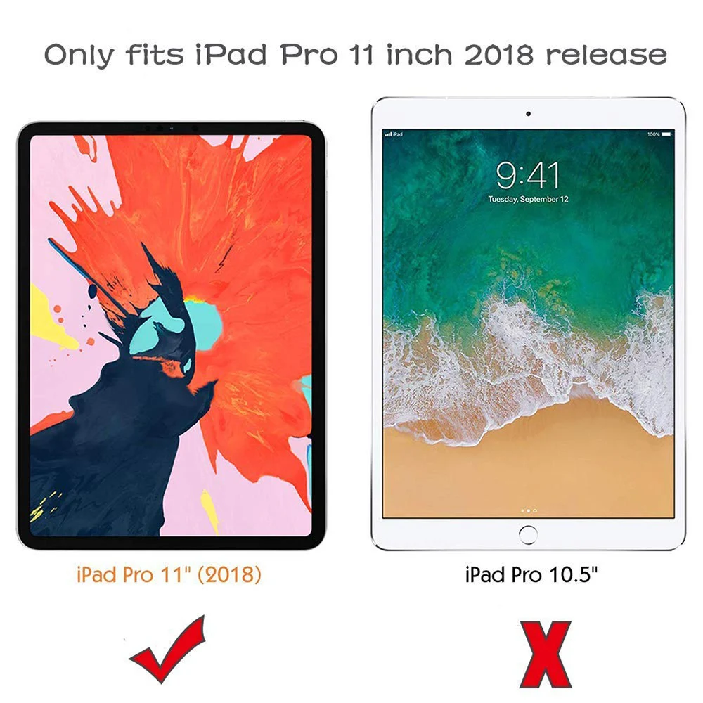 Najtaniej Funda na iPad Pro 11 2018 etui z pojemnik na ołówki Smart PU Leather Trifold stojak + twarda obudowa tylna z poliwęglanu na nowy iPad Pro 11 etui