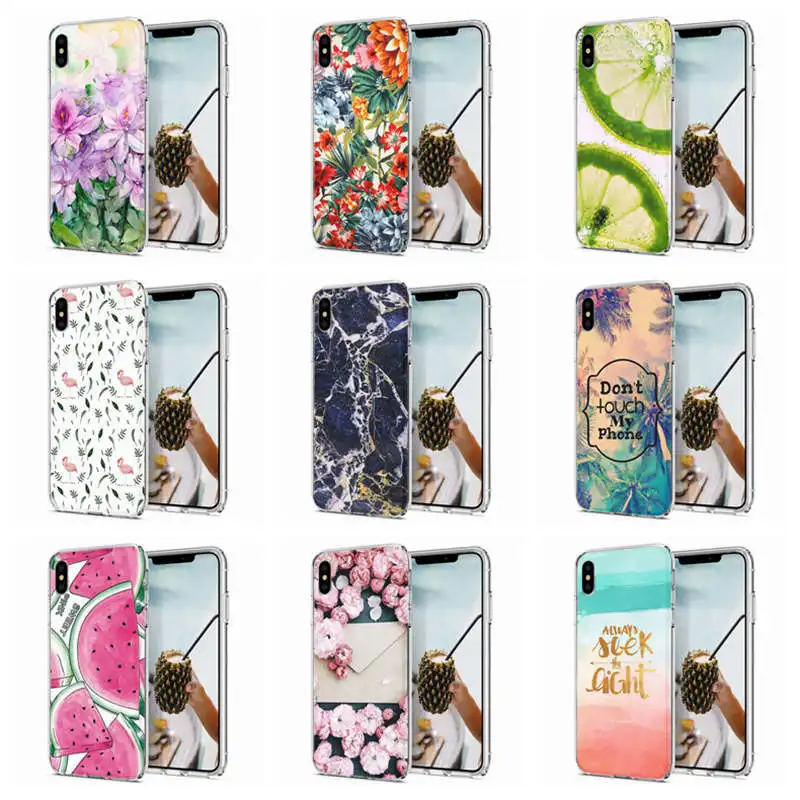 Мягкий чехол для телефона iPhone X XS XR чехлы из ТПУ цветной пейзаж цветочный узор Fundas