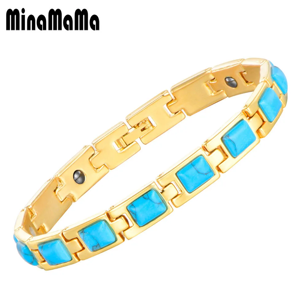 Медные, золотистого цвета зеленый натуральный камень магнитные браслеты для женщин здоровье и гигиена Элементы Браслет энергии ионный баланс Ювелирные изделия