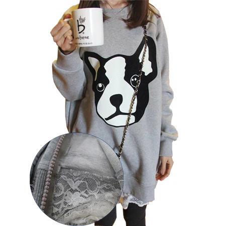 

Spring Autumn Models Hoodies 100% Cotton Pullover Tops Animal Dog Pattern Print Jackets for Pregnant Women Maternity Clothes