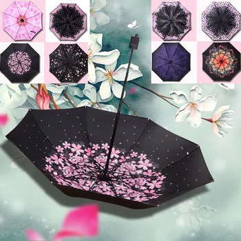 

Adults Folding Umbrella For Women One Size Umbrellas Women Folding Umbrella Anti-Uv Automatic Umbrella Rain Women Flowers