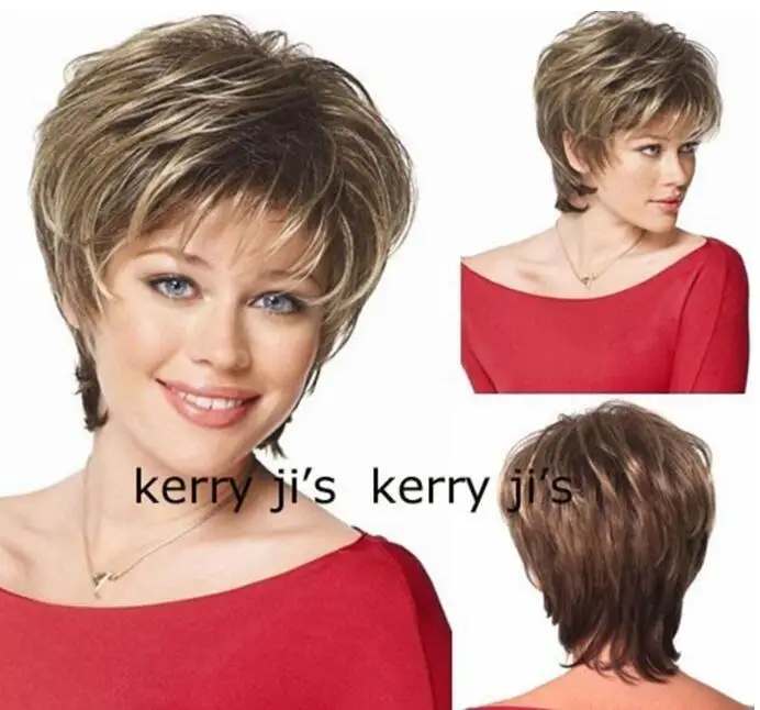 

Wig Natural Brown Blonde Streaked Short Hair Wigs Short Women's Fashion Wig free shipping