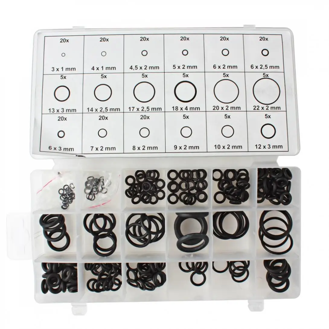 

225pc Rubber O-Ring Gasket Assortment Kit SAE Plumbing Auto Hydraulics HVAC Gas with Re-sealable Plastic Case