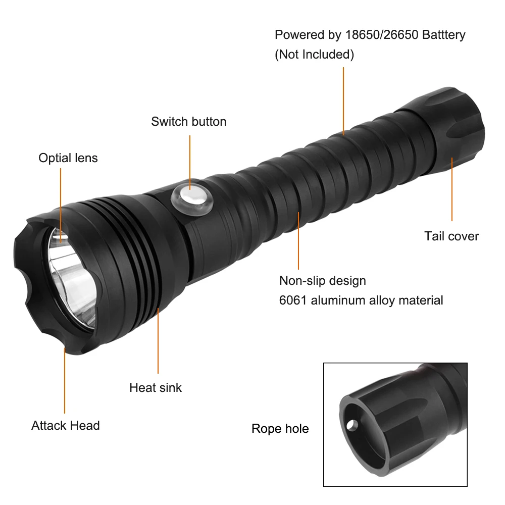 XHP70.2 LED Diving Flashlight Tactical 26650 Torch Yellow/White Light 4000 Lumen Underwater 100M Waterproof XHP70 dive lamp