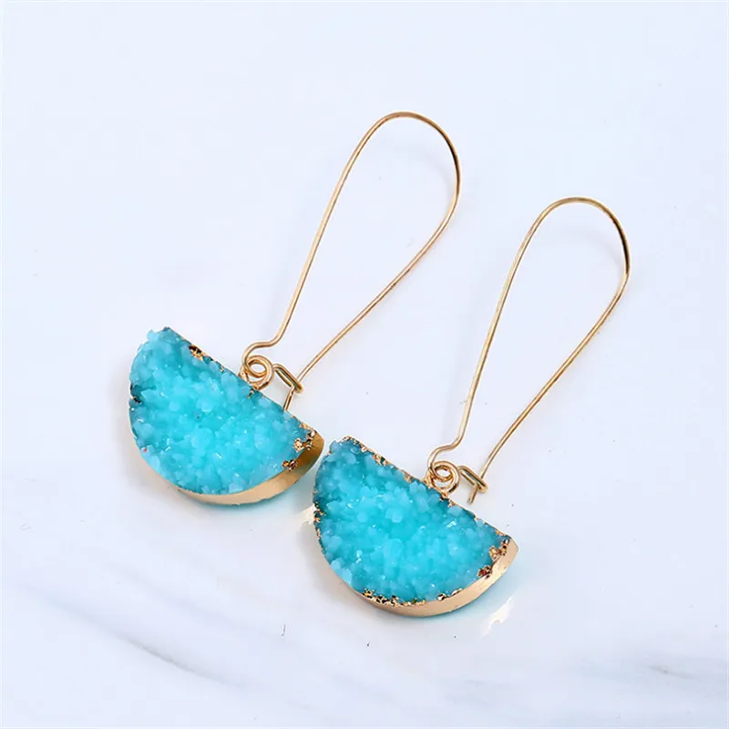 

New Fashion Jewelry Multicolor Resin Quartz Crystal Stone Black Earrings For Women Gold Color Pendant Drop Hanging Long Earring