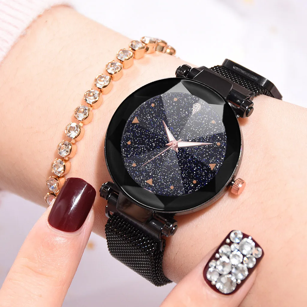 Reloj mujer, модные женские часы, звездное небо, выпуклая стеклянная кварцевая сетка с магнитной пряжкой, женские часы bayan kol saati