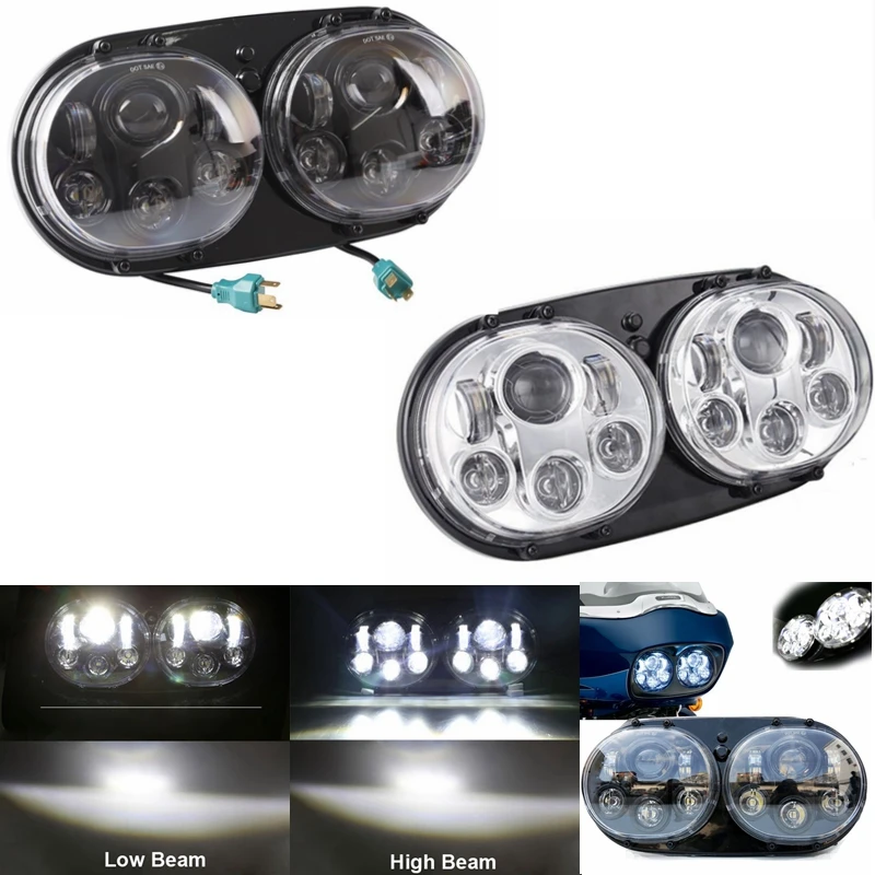 LED Dual Headlight Assembly 90W Hi//Lo Beam For Harley-Davidson Road Glide 04-13