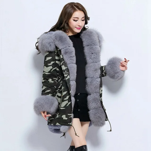 Women Winter Jacket 2017 Army Green Black Long Coat Detachable Lining