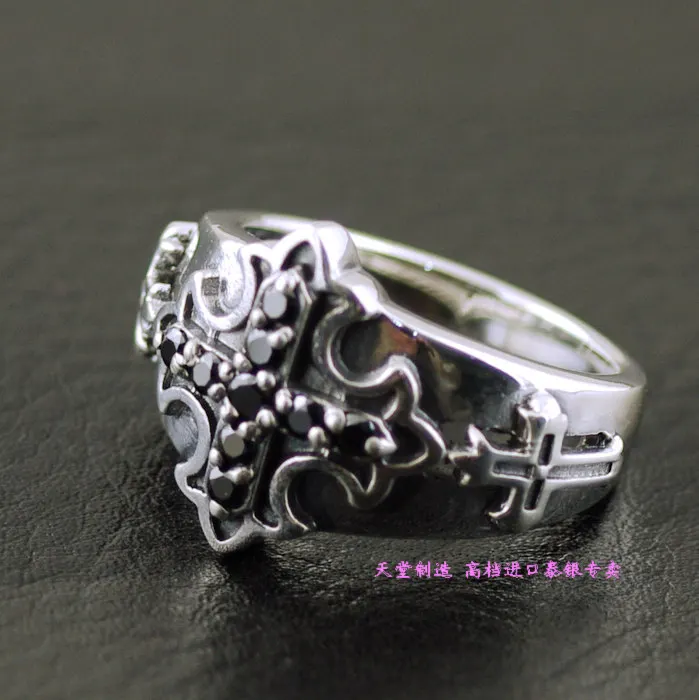 

Jewelry Thailand 925 Silver rings Black Cross Men's Thai Silver Ring