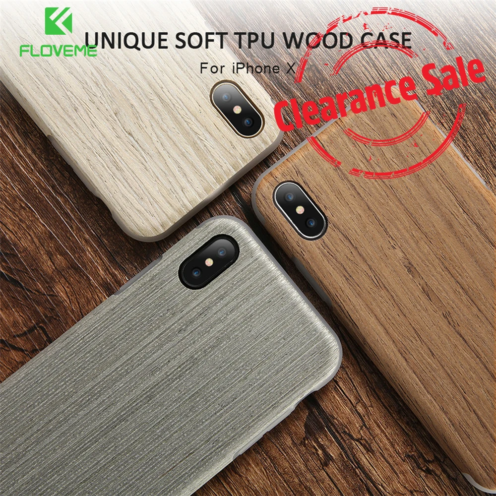 

FLOVEME Real Wooden Case For iPhone 7 8 Plus Soft Silicone TPU Thin Wood Phone Case For iPhone X 6 6S Plus Cover Accessories