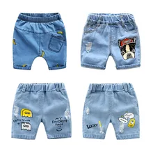 Небесно-голубые джинсовые шорты рваные джинсы с вышивкой для мальчиков короткая уличная одежда для мальчиков с эластичной резинкой на талии летняя одежда для детей 3, 5, 6 лет