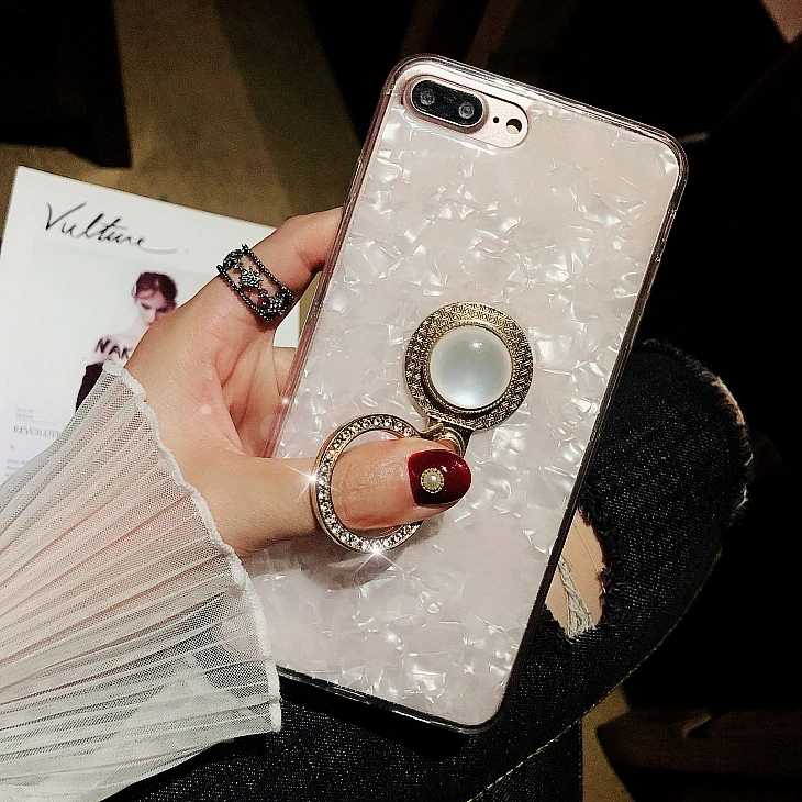 Жемчужный чехол для телефона из горного хрусталя iPhone X Pearl Ring Поддержка Kickstand