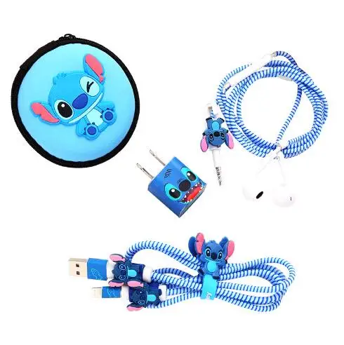 Мультфильм USB кабель наушники протектор набор с кабелем Стикеры для намотки Спиральный шнур протектор для iphone 5 6 6s 7 8 - Цвет: 1